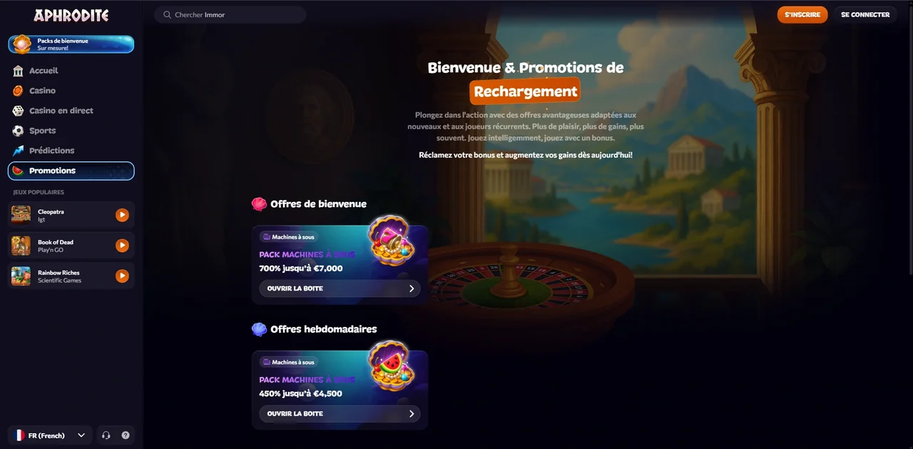 Espace promotions et offres de rechargement du casino